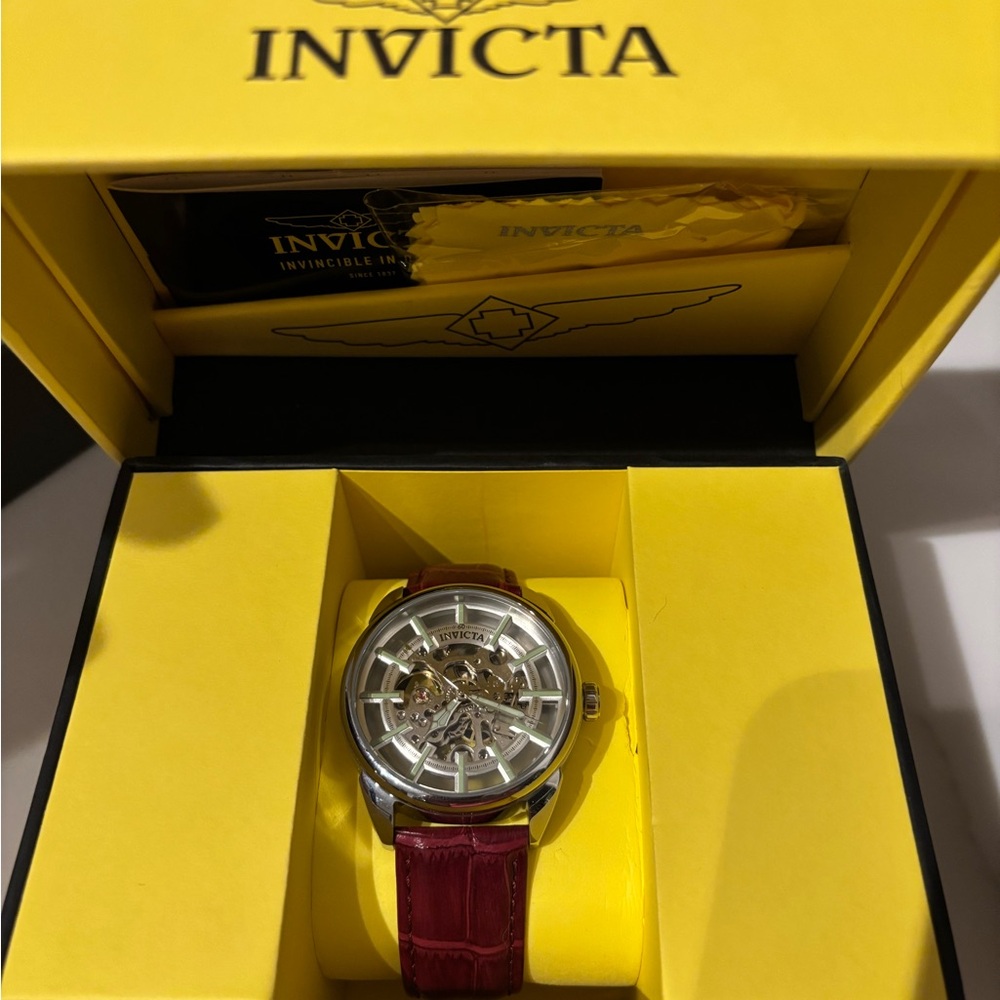 Invicta Silver Watch with Red Strap